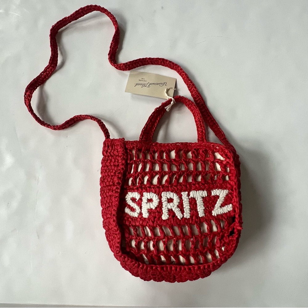 New Universal Thread Spritz Tote Bag Red Woven Paper Straw Crochet Purse Raffia - Picture 4 of 11